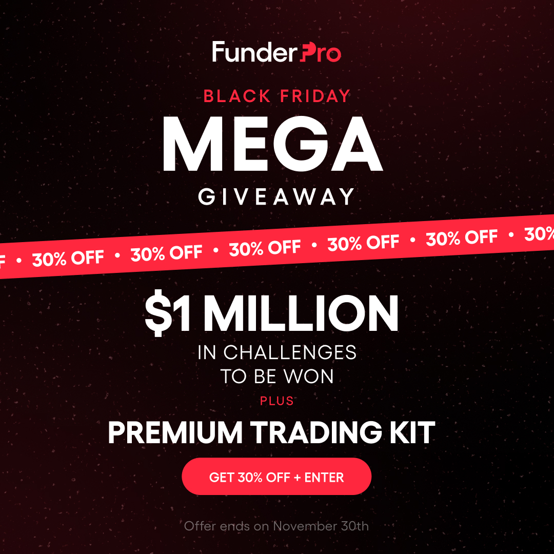FunderProfx's tweet image. BLACK FRIDAY IS LIVE 🔥

30% OFF all challenges + a shot at $1 MILLION in funded accounts and premium trading tools. Every purchase gets you entered—stack your entries, stack your odds.

Here&apos;s what&apos;s up for grabs:
💰 $1M in FunderPro Challenges
📊 Premium Trading Kit (Screen,…