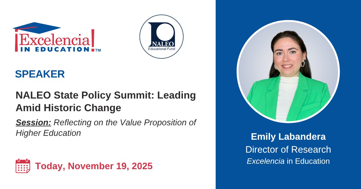 EdExcelencia's tweet image. Today, #Excelencia Director of Research Emily Labandera speaks at the @NALEO State Policy Summit.

We recognize institutions that intentionally serve Latino, &amp;amp; all, students &amp;amp; deliver value through the #ExcelenciaSeal. Learn more→ edexcelencia.org/seal-excelenci…

#NALEOStateLeaders