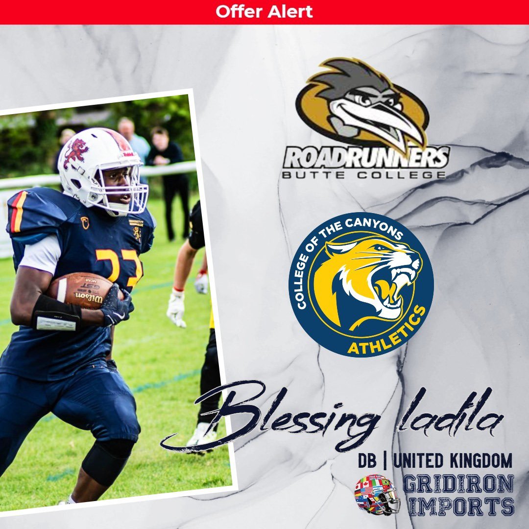 With elite combine numbers and a very high ceiling for development, <a href="/Bladila2005/">Blessing Ladila (CB/KR/PR)🇬🇧</a> has already earned opportunities in the US at <a href="/ButteFootball/">Butte College Football</a> and <a href="/cocfb/">Cougars Football</a>!

<a href="/GIfootballChris/">Chris Adamson</a> <a href="/BrianSpapens/">Coach Brian Spapens</a>