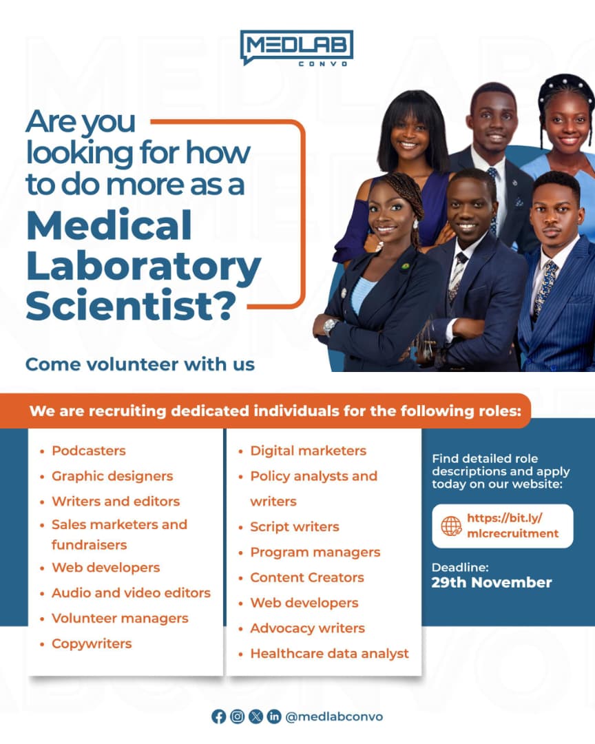 Want to do more?

<a href="/Medlabconvo/">MedLabConvo</a> is recruiting passionate individuals to volunteer and help elevate the #MLS profession

A rare chance to contribute your skills and gain invaluable experience

Here's the entrance to making that impact 👇🏽
sites.google.com/medlabconvo.co…

#LetsTalkMedLab