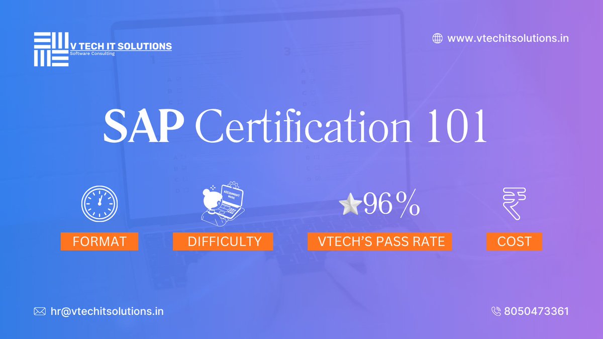vtech_solution's tweet image. &quot;SAP Certification 101 (everything you need to know): 🧵

 Format
 Difficulty
 VTech’s pass rate: 96%
 Cost

#SAPCertification #ExamPrep #VTECHITSolution #SAPExam #StudyTips #Certification #PassTheExam

leads.vtechitsolutions.in/sap-offerings