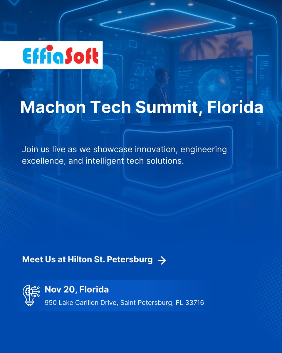 EffiaSoft's tweet image. Tomorrow’s the day!
Meet us at the Machon Tech Summit, #Florida.
We’re ready to connect and innovate.
#FloridaTechnologySummit #TechnologySummit #TechEvents #AI #Cloud #Innovation #GlobalTech #ProductEngineering #TechnologyExhibition #USA #digitaltransformation #Events #Tech