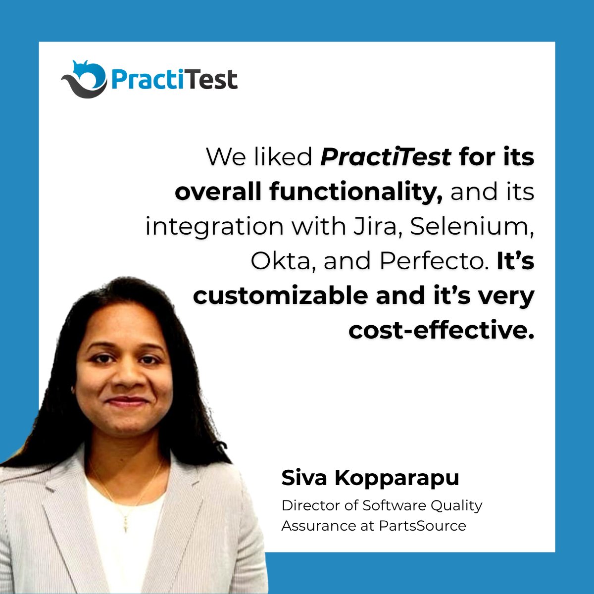 PractiTest's tweet image. Real teams. Real results.
PractiTest helps QA leaders consolidate systems, increase test coverage &amp;amp; simplify execution.

Hear it straight from our users:
@ncratleos | @razorsecure | @partssource | and more

See what we can do for your team: tinyurl.com/mvuvhz6e