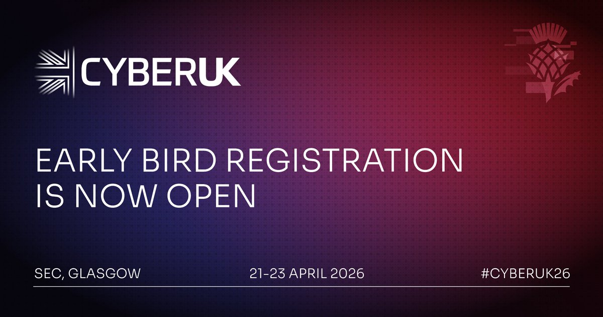 Apply now to secure your place at the UK government's flagship cyber security event #CYBERUK26!

🗓️ 21 – 23 April 2026
📍<a href="/SECGlasgow/">Scottish Event Campus</a>, UK

Limited early bird tickets are available  - don't miss out! 👇
cyberuk.uk