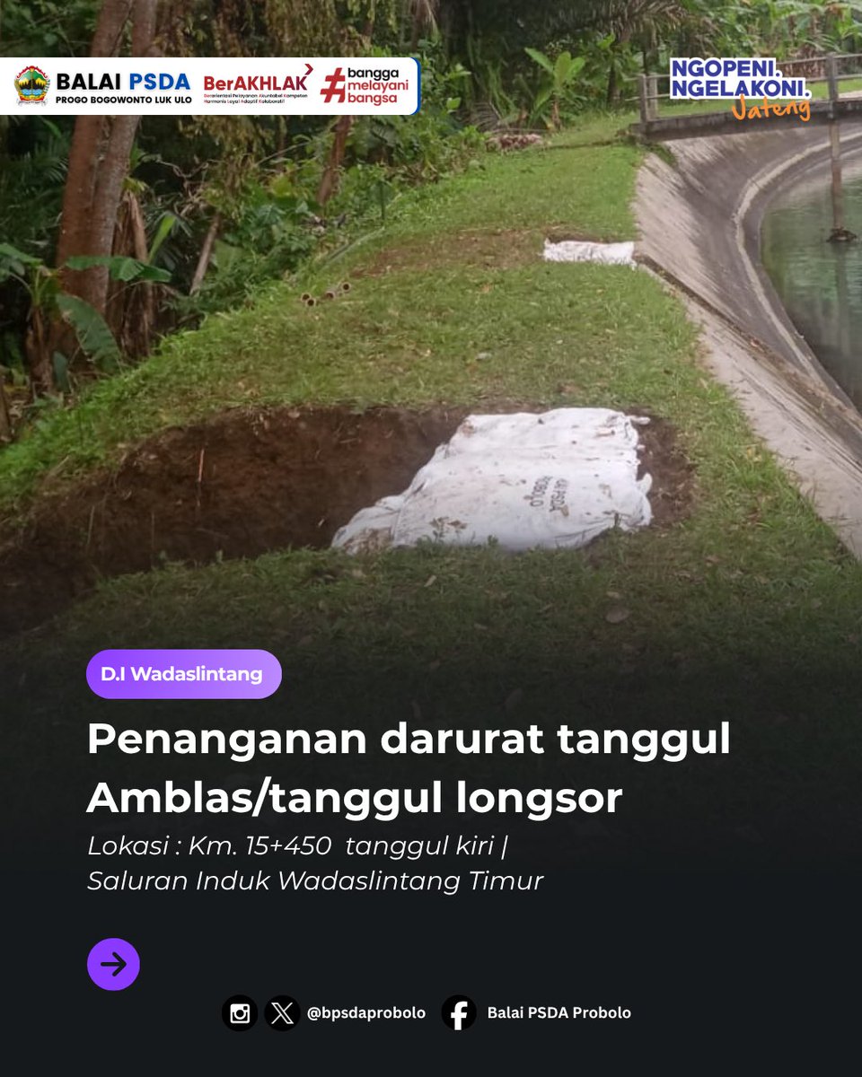 bpsdaprobolo's tweet photo. Kegiatan Penanganan darurat Tanggul Amblas/Tanggul longsor (0 %,50%,100%) Km.15+450 Tanggul kiri Saluran Induk Wadaslintang Timur  Desa Samping, Kec. Kemiri Kab. Purworejo https://t.co/6G31hhfnfC