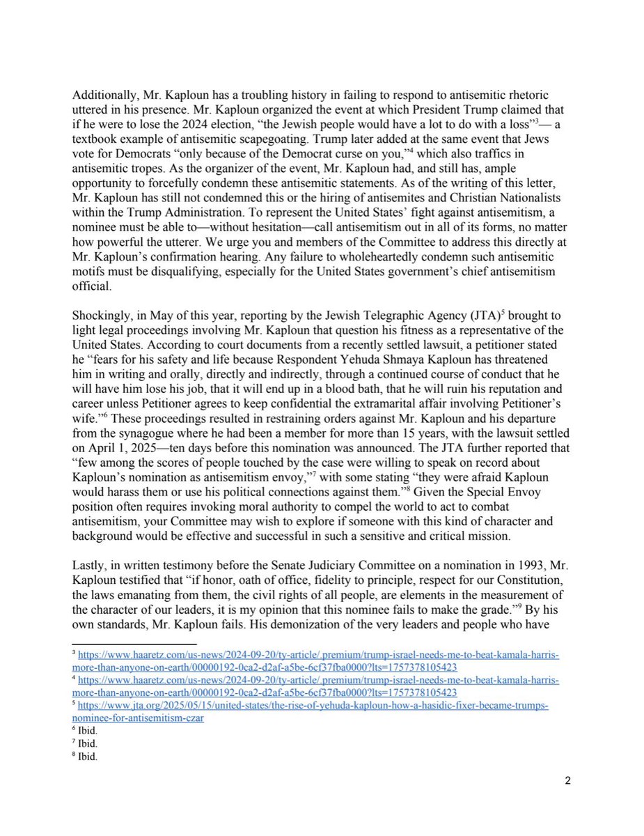 RepJerryNadler's tweet image. Today @SenateForeign holds its hearing on Yehuda Kaploun’s nomination to serve as the @StateDept’s Special Envoy to Monitor and Combat Antisemitism.

Yesterday, I led a letter opposing his nomination. When confronted by antisemitic rhetoric, Mr. Kaploun did not speak out against…