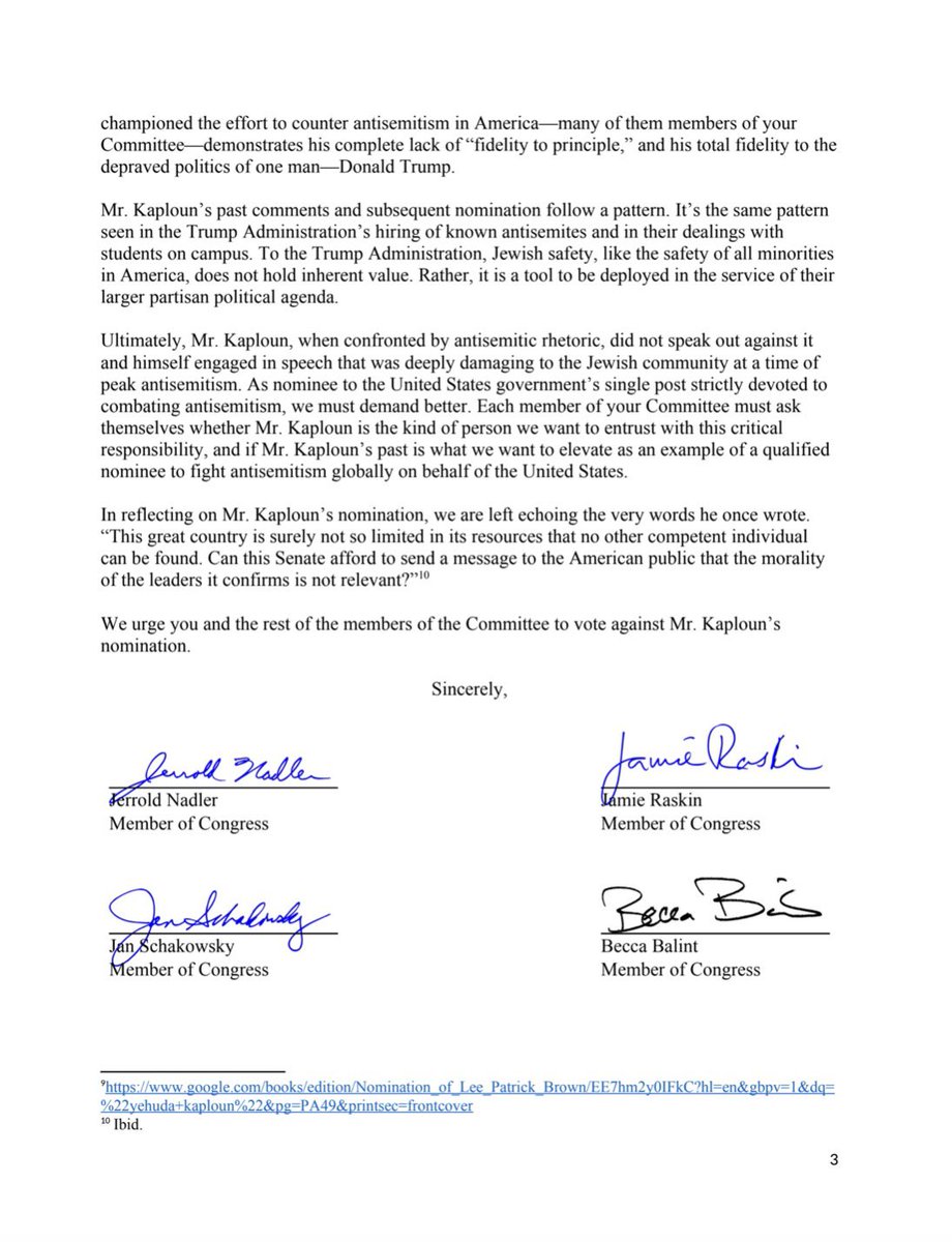 RepJerryNadler's tweet image. Today @SenateForeign holds its hearing on Yehuda Kaploun’s nomination to serve as the @StateDept’s Special Envoy to Monitor and Combat Antisemitism.

Yesterday, I led a letter opposing his nomination. When confronted by antisemitic rhetoric, Mr. Kaploun did not speak out against…