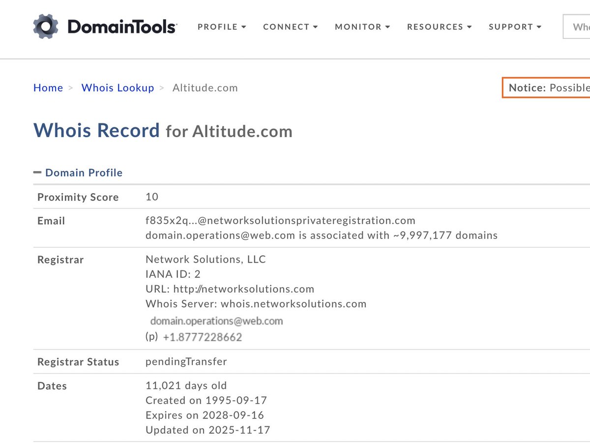 DInvesting's tweet image. FWIW, Altitude.com is pending transfer.