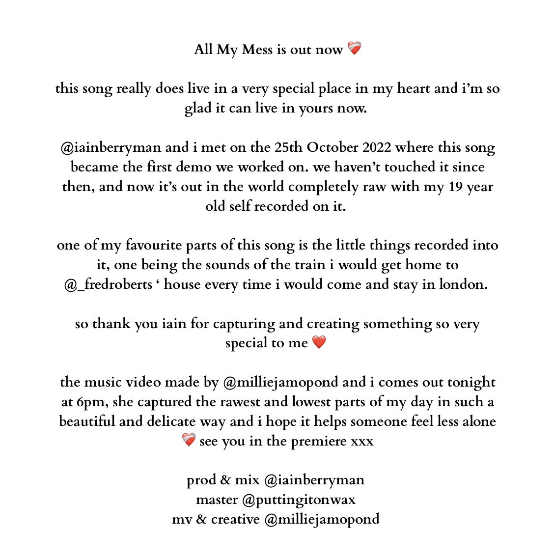 nieveella's tweet photo. All My Mess OUT NOW❤️‍🩹

come and watch the music video with me  at 6pm, i’ll be in the premiere xx https://t.co/qNPnOY6I1U