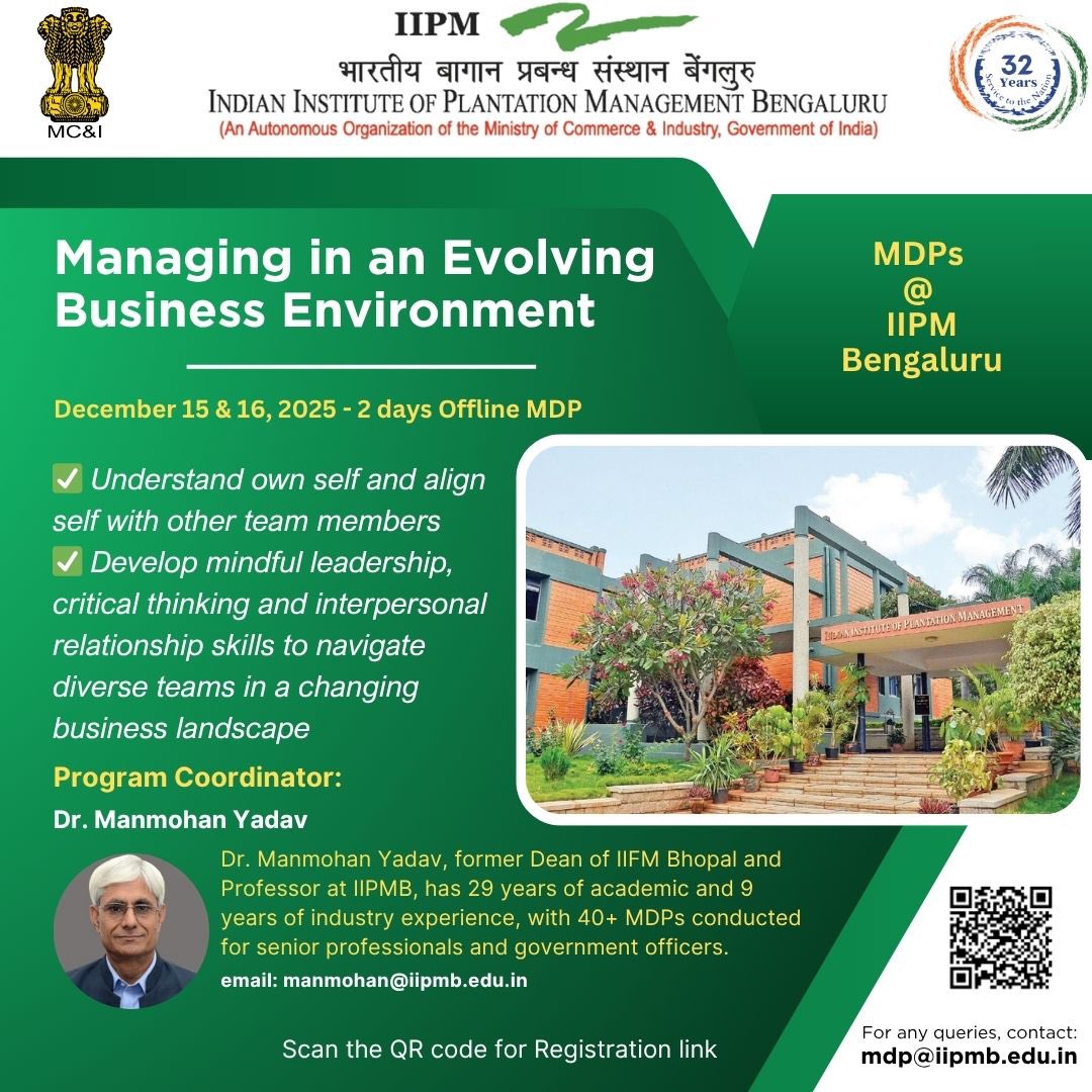iipm_bangalore's tweet image. As business environments continue to evolve, leaders face increasing pressure to adapt, align and act decisively amid uncertainty.
🔹IIPM’s Management Development Programme (#MDP) on &apos;Managing in an Evolving Business Environment&apos;, directed by Prof. Manmohan Yadav.
#IIPM #MDP
