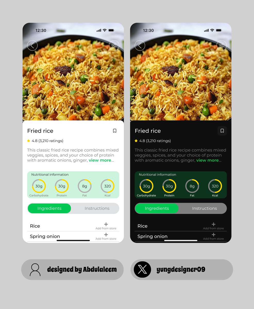 yungdesigner09's tweet image. If your UI makes people think too hard, it’s already losing.
Tried to keep things clean, clear, and effortless with this new MakeIt recipe screen.
Anyone see this what&apos;s the one thing you will improve, add or remove?
#UIUX #UI #UIdesign #recipeappdesign