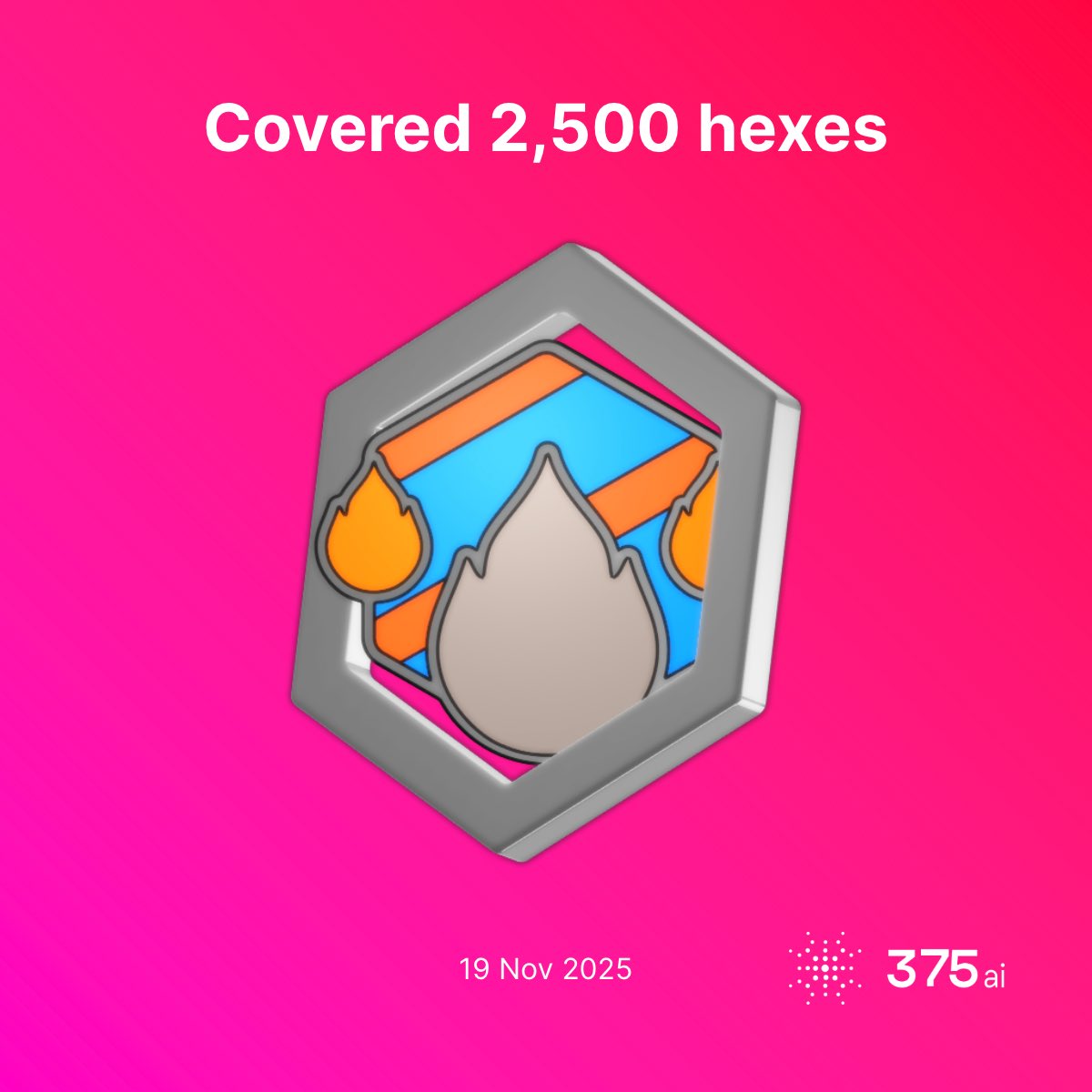 iCHIDII's tweet image. I just unlocked the &quot;Covered 2,500 hexes&quot; achievement in #375go! 🎉

Join me and get a bonus when you sign up!

app.375.ai/auth?invitatio…

#discovergo by @375ai_