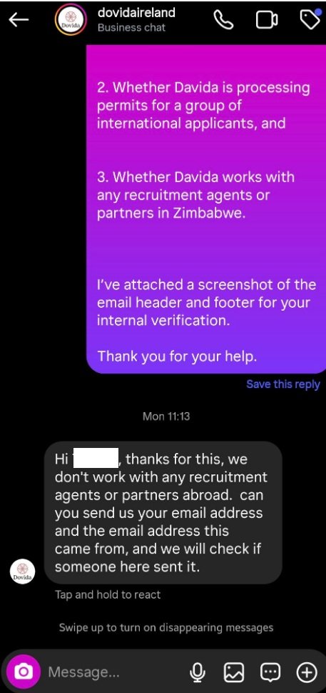 CrimeWatchZW's tweet image. Hello Crime Watch. I have evidence of an ongoing job placement scam in Harare involving a company called Prime Migration Solutions located in Eastlea. They are collecting $1,000+ per person by claiming to secure overseas jobs in Switzerland, Ireland, Canada and Finland. They…