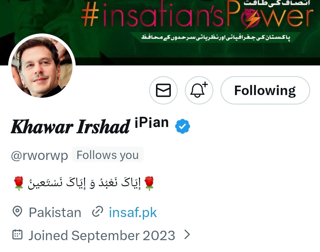 #PTI_Followers
<a href="/rworwp/">𝑲𝒉𝒂𝒘𝒂𝒓 𝑰𝒓𝒔𝒉𝒂𝒅 ⁱᴾⁱᵃⁿ</a>
64 سالہ خان صاحب کے نظریاتی ورکر کو فالو کریں ایسے لوگ ہمارا اثاثہ ہیں انکی قدر کیا کریں