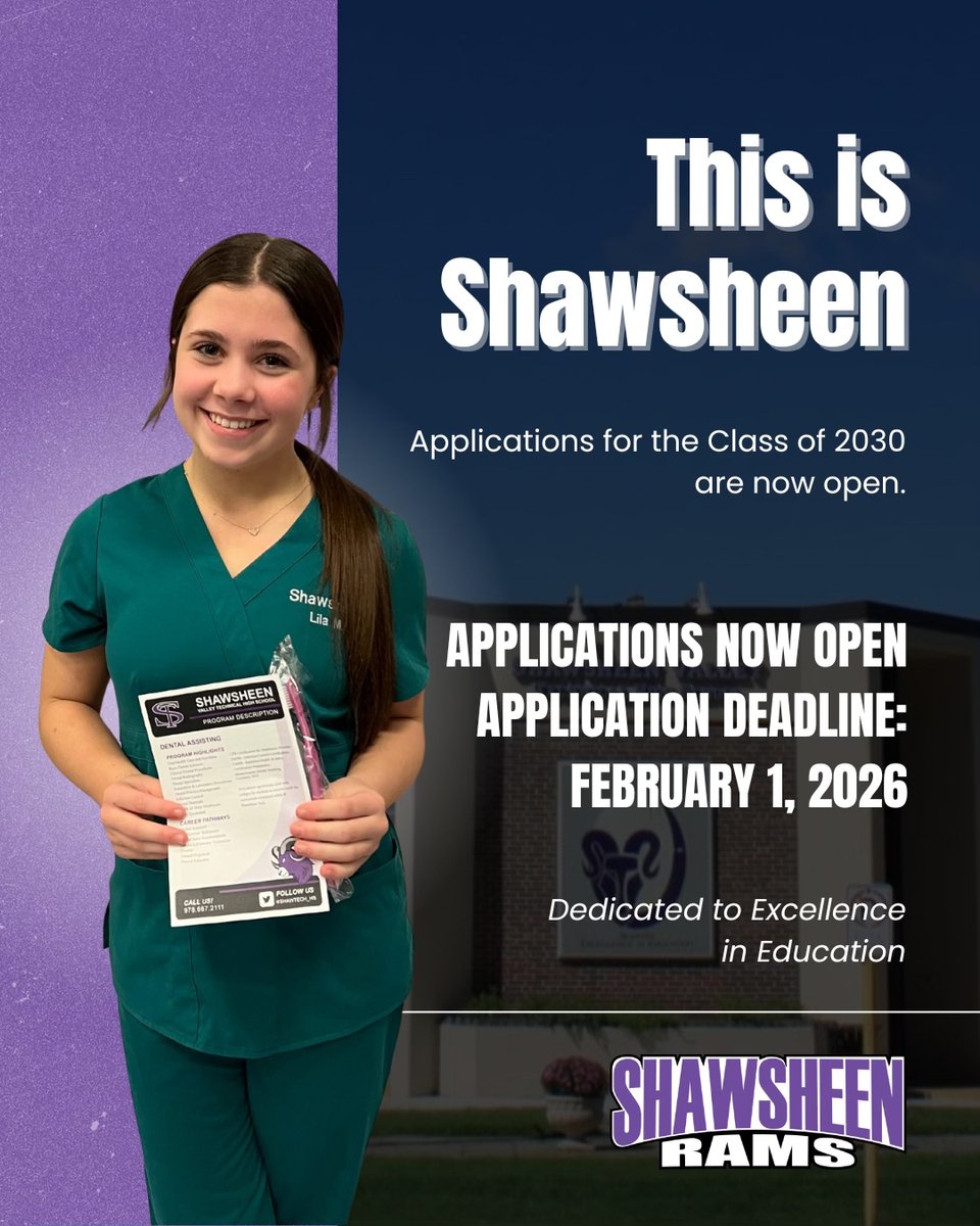 shawtech_hs's tweet image. This is Shawsheen. Shawsheen Valley Technical High School prepares students for college, career, and life. Applications for the Class of 2030 are open through Feb 1. Apply Now: shawsheentech.go2cte.com #ShawsheenTech