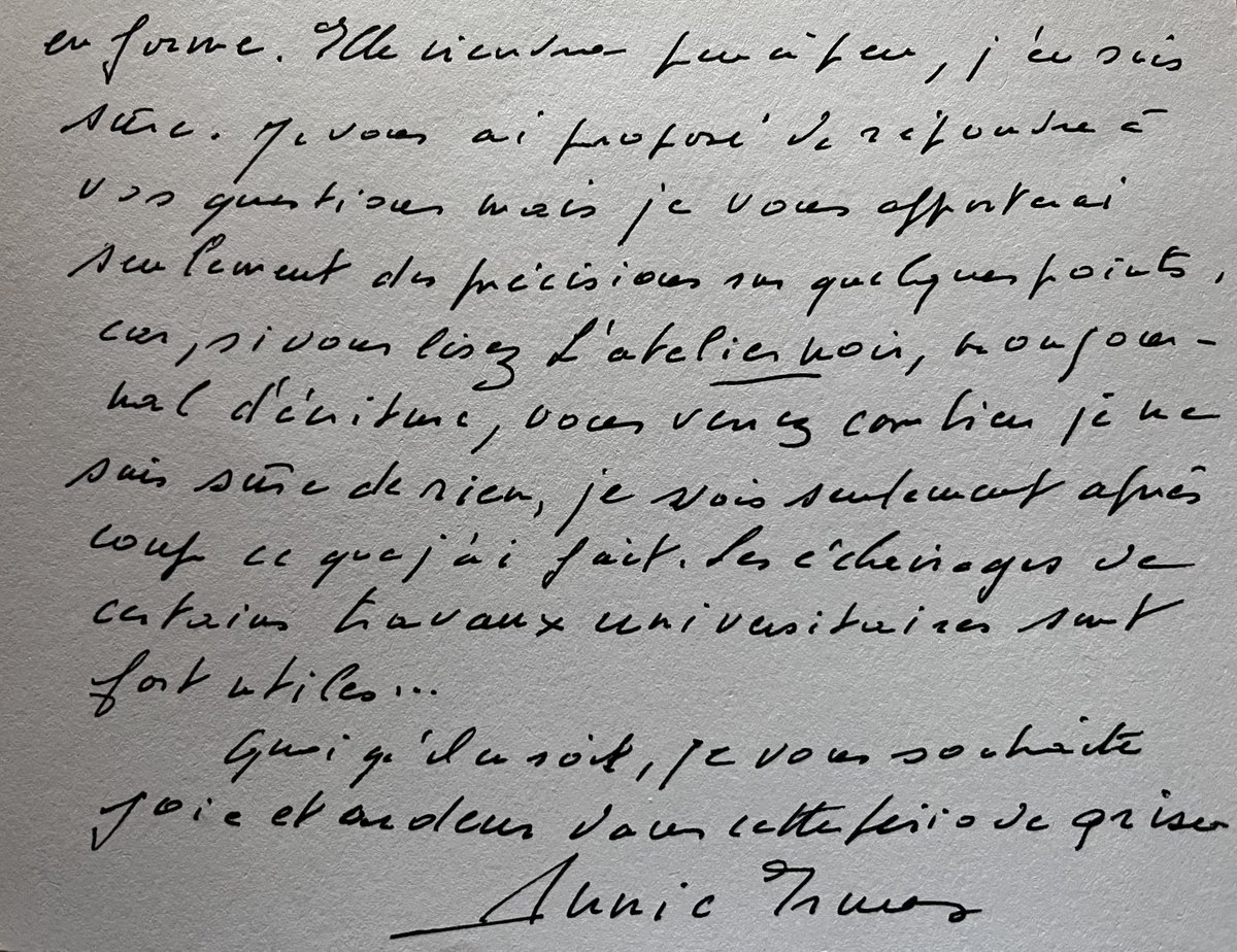 La nouvelle bannière d'Études françaises souligne la parution de son vol.61, n°2, intitulé «L’atelier d’Annie Ernaux. De la recherche à la création».

© Fragment d’une lettre d’Annie Ernaux à Sarah Granereau (D.R.)