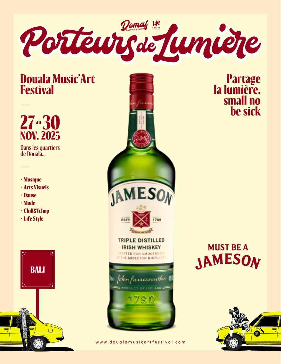 BoissonsduCMR's tweet image. Jameson Irish Whiskey porteurs de lumière au #DOMAF

Quand l’art trinque à la vie🔥

#MustBeAJameson #Jameson