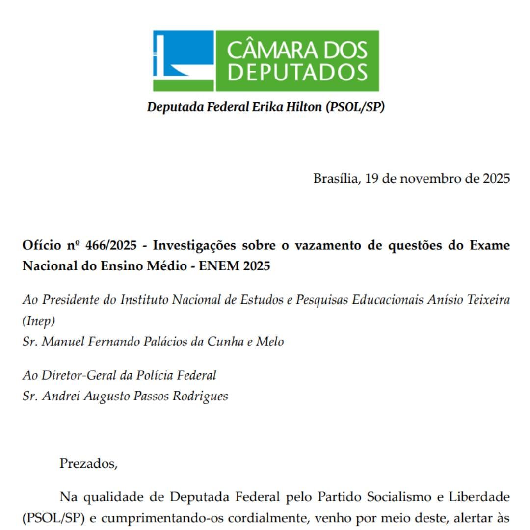 ErikakHilton's tweet image. Me solidarizo aos estudantes que, após meses ou anos se preparando para o ENEM, se depararam com um grave caso de vazamento de questões.

O meu mandato está oficiando a Polícia Federal e reforçando a denúncia já feita pelo INEP com as informações e dossiês que estamos recebendo…