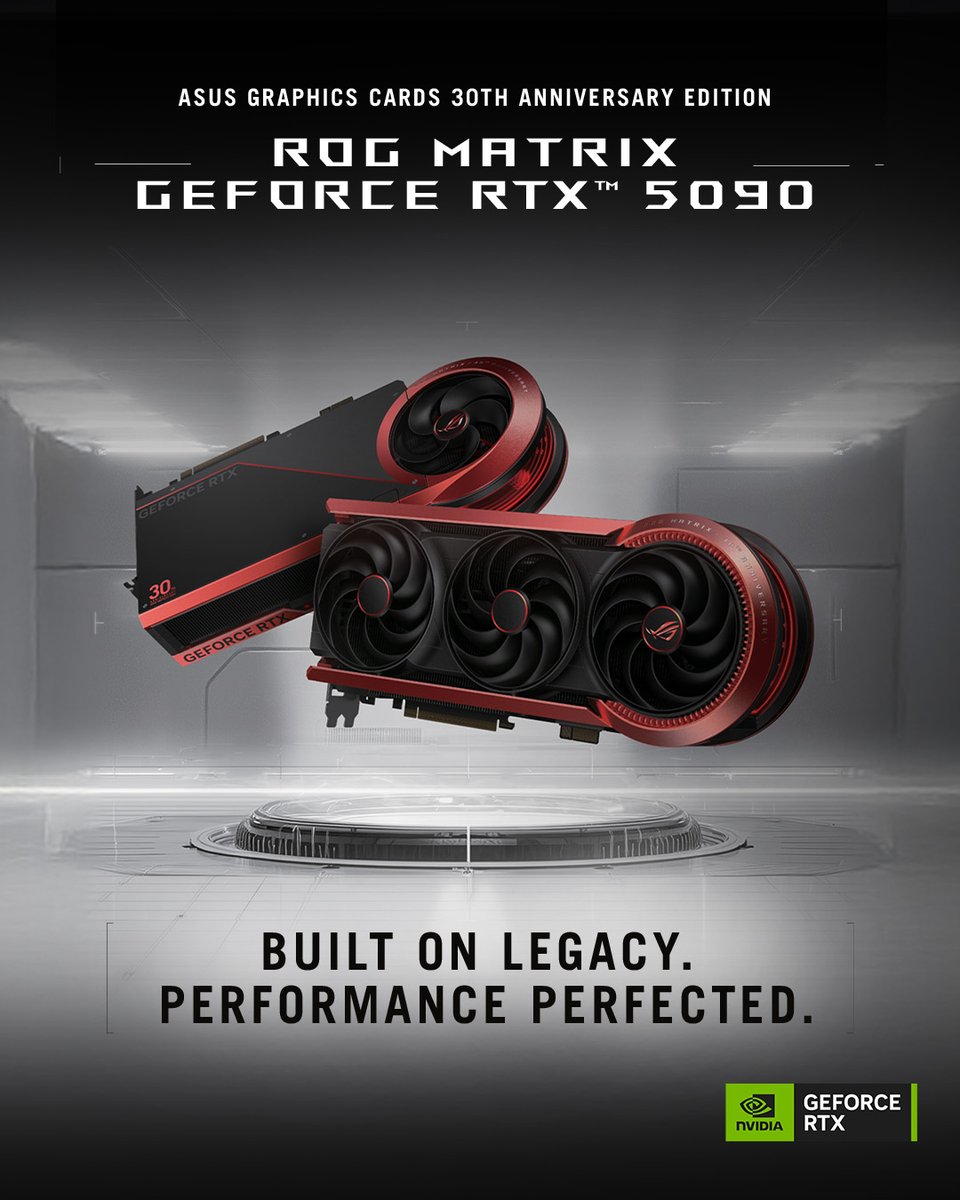 Built for the legends. 🔥​

Unleash extreme performance with the #ROGMatrix GeForce #RTX5090 Graphics Cards. Featuring dual power input, quad-fan, and liquid metal GPU cooling for superior heat dissipation and unrivaled overclocking potential.​

👇Tag a friend who needs this