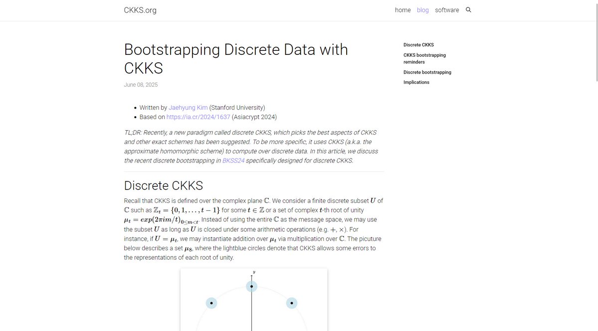 fhe_org's tweet image. New resource added to @fhe_org resources :

&quot;Bootstrapping Discrete Data with CKKS&quot; by Jaehyung Kim, Stanford University.

Know of an FHE resource that should be shared? Let us know below!

#FHE #HomomorphicEncryption #CKKS