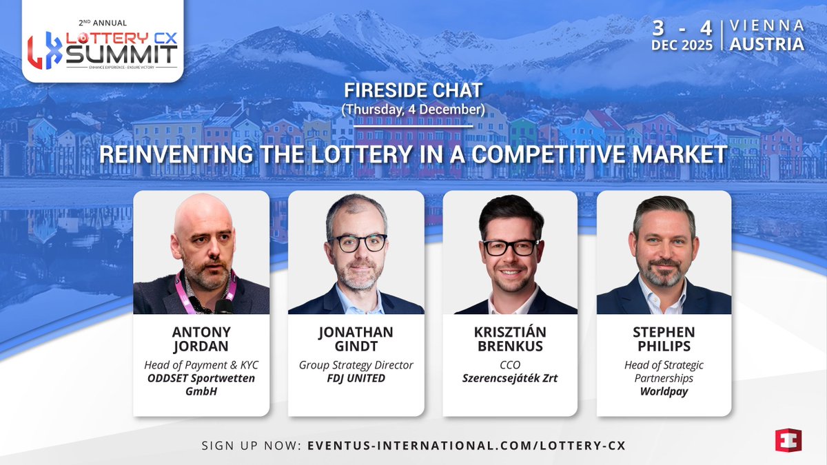 EventusInt's tweet image. On 4 December, a powerhouse panel of industry experts will explore how lotteries can thrive in competitive markets by enhancing player experiences, embracing smarter digital engagement, and building partnerships that deliver real impact.
 
Register: eventus-international.com/lottery-cx