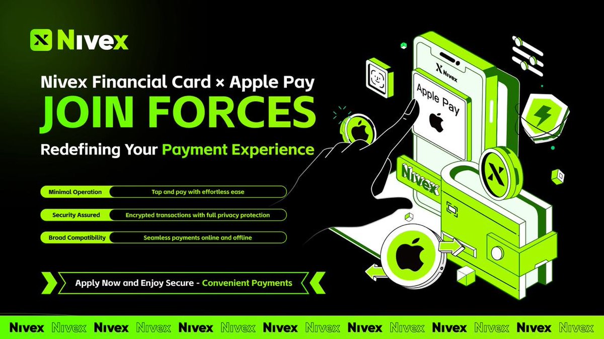 nx_Labs's tweet image. 💳✨ Nivex Card is now officially integrated with Apple Pay — unlocking a new era of fast, global-ready payments.

Why this matters:
📌 One-tap control
📌 Smart privacy layer
📌 Fast everywhere 
📌 Built for your lifestyle

Your wallet just got lighter with Nivex Card — and your…