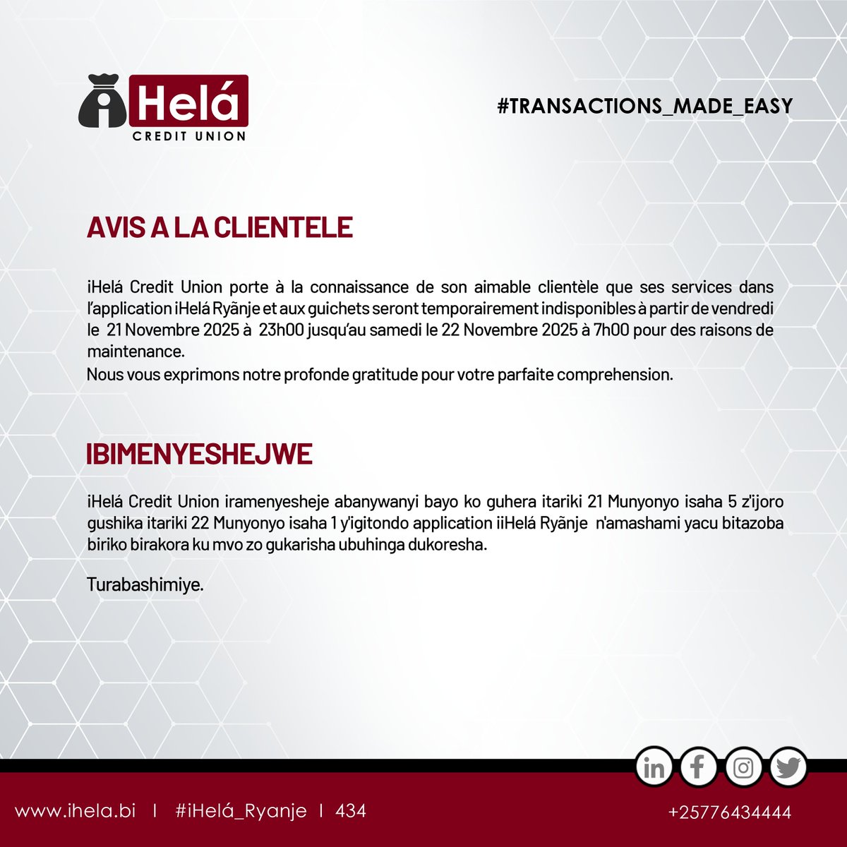 📌 AVIS A LA CLIENTELE