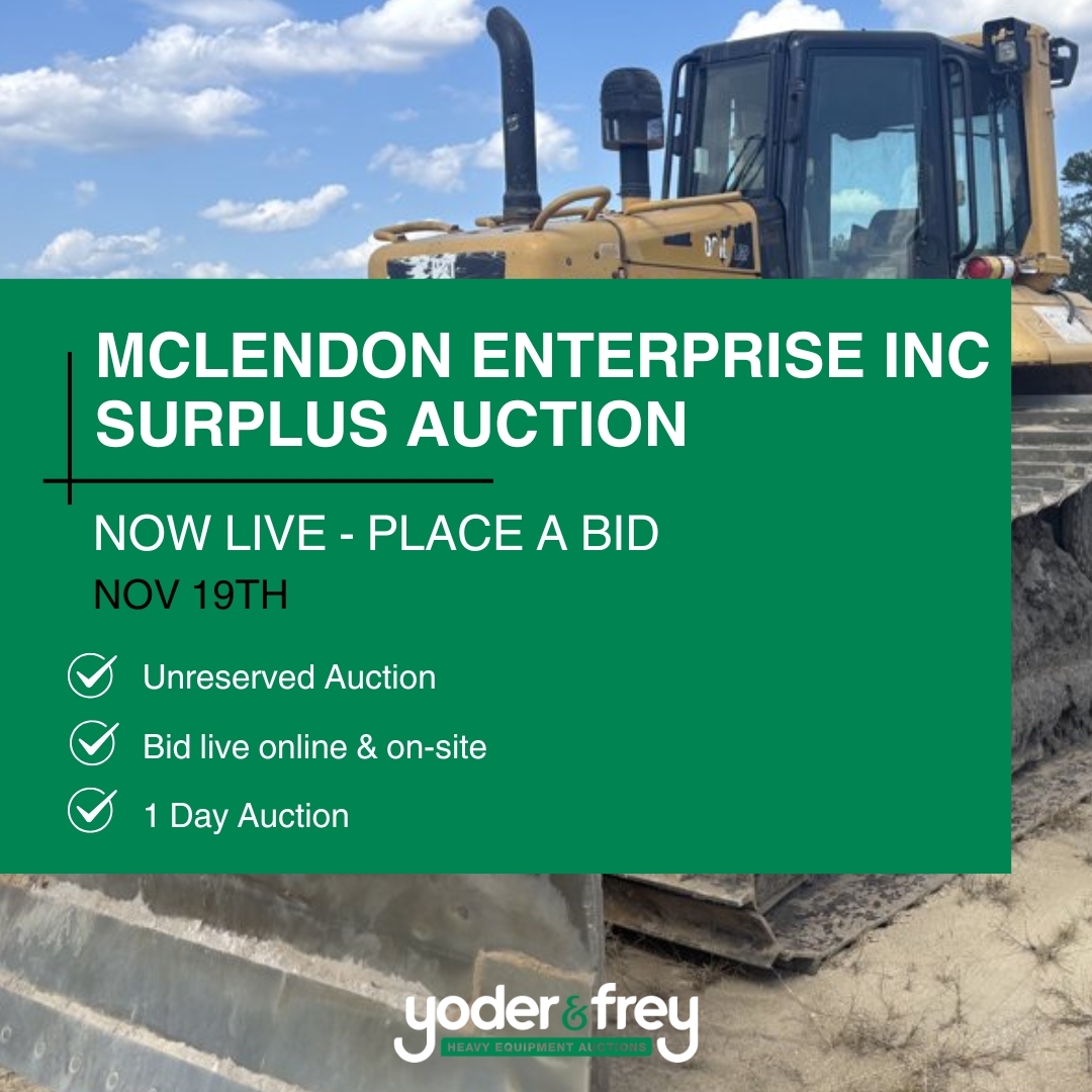 yoderandfrey's tweet image. Join us for the McLendon Enterprise Surplus Sale in Georgia.
Bid live on-site in Lyons, Georgia or live online now at eu1.hubs.ly/H0pCLd_0

Bid directly with Yoder &amp;amp; Frey and enjoy 0% internet premium on our platform!