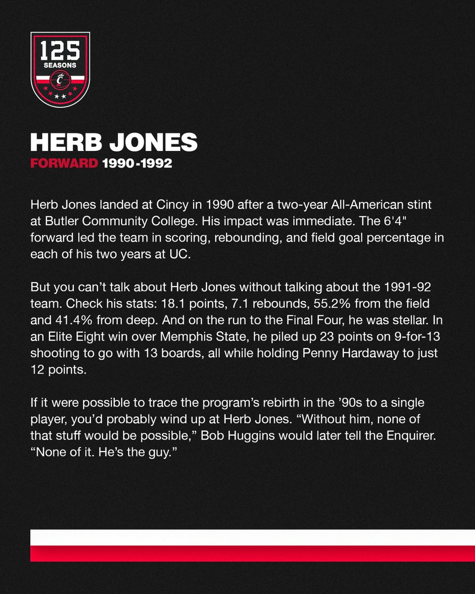 GoBearcatsMBB's tweet image. If you followed the string of the program&apos;s rebirth in the &apos;90s to a single player, you&apos;d find Herb Jones.