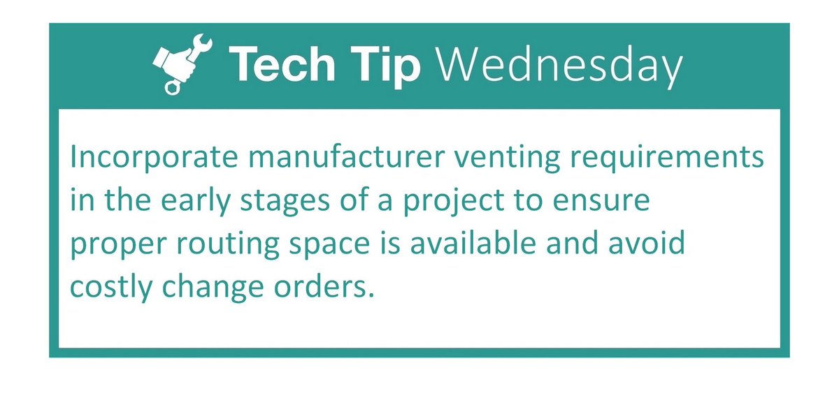 Lyncbywatts's tweet image. Incorporate manufacturer venting requirements in the early stages of a project to ensure proper routing space is available and avoid costly change orders. Visit: ow.ly/EBa150XoEPS #Lync #TechTipWednesday #VentingRequirements