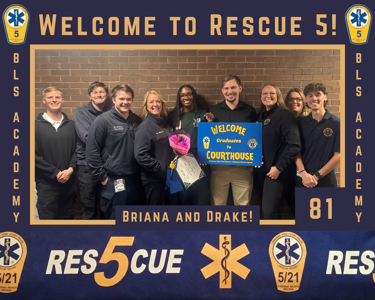PACHVRS's tweet photo. 5οΈβ£ WELCOME TO RESCUE 5 5οΈβ£
Congratulations to Briana and Drake on completing the BLS Academy. Good luck to you!
Learn more about how you can be a volunteer within our system: https://t.co/dnFi3PLjFM
#CourthouseStrong
#VBRescue
#Rescue5
#VBStrong
#neighborshelpingneighbors https://t.co/Zhc1mwLS1h