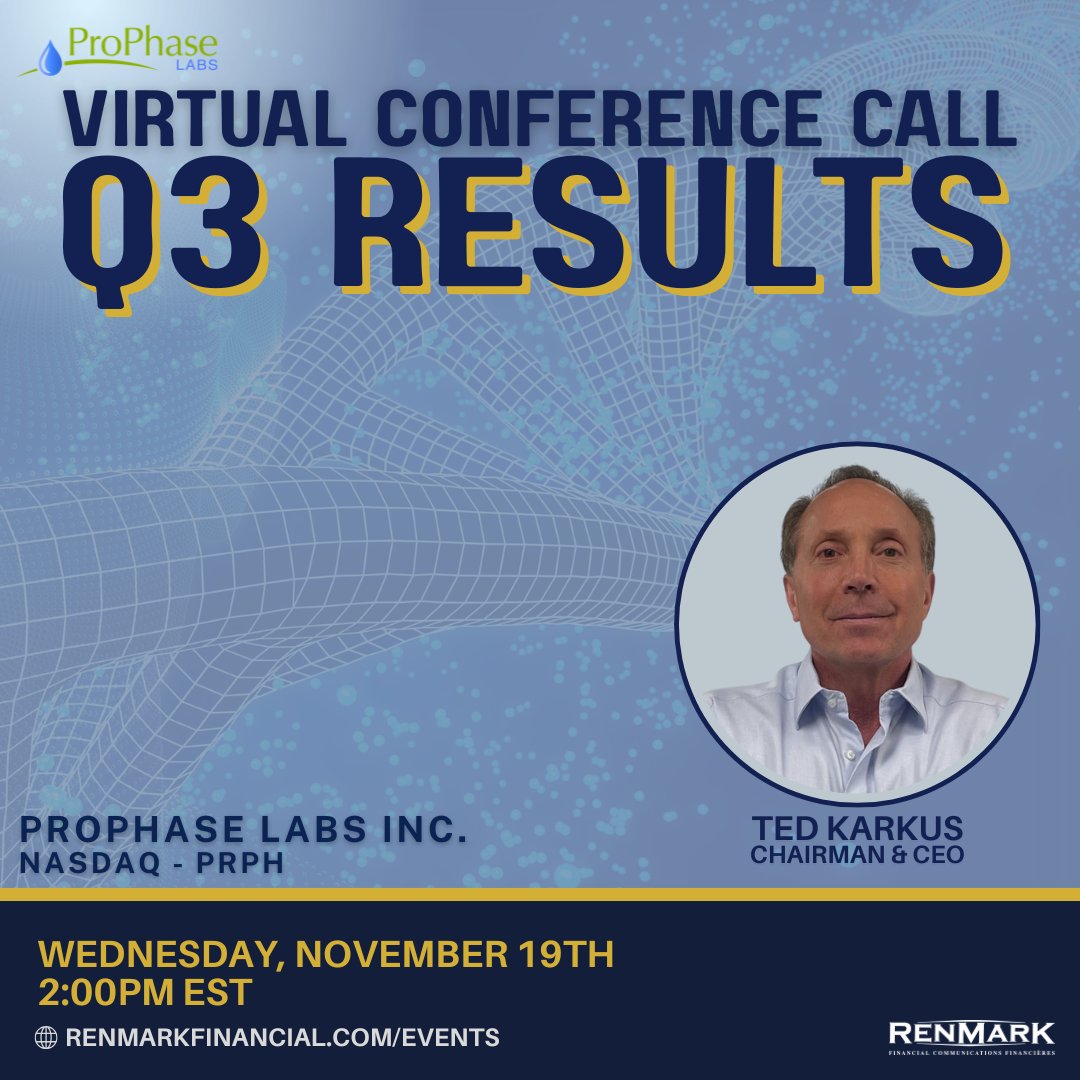 📢 ProPhase Labs (NASDAQ: PRPH) is hosting its Q3 Virtual Conference Call on Nov 19 at 2 PM EST. Hear updates on diagnostics, genomics &amp; consumer health growth.

🔗 Register: ow.ly/uyQB50XtJKo

#PRPH #EarningsCall #Biotech #RenmarkIR