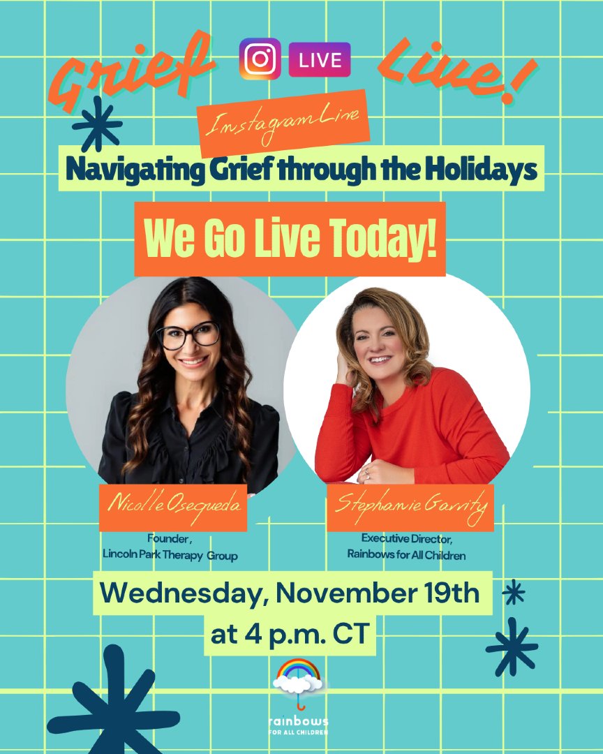 Today is the day! Our first ever "Grief Live!" session with Nicolle Osequeda starts on our Instagram story at 4pm CT! Tune in for tips on "Navigating Grief Through the Holidays."