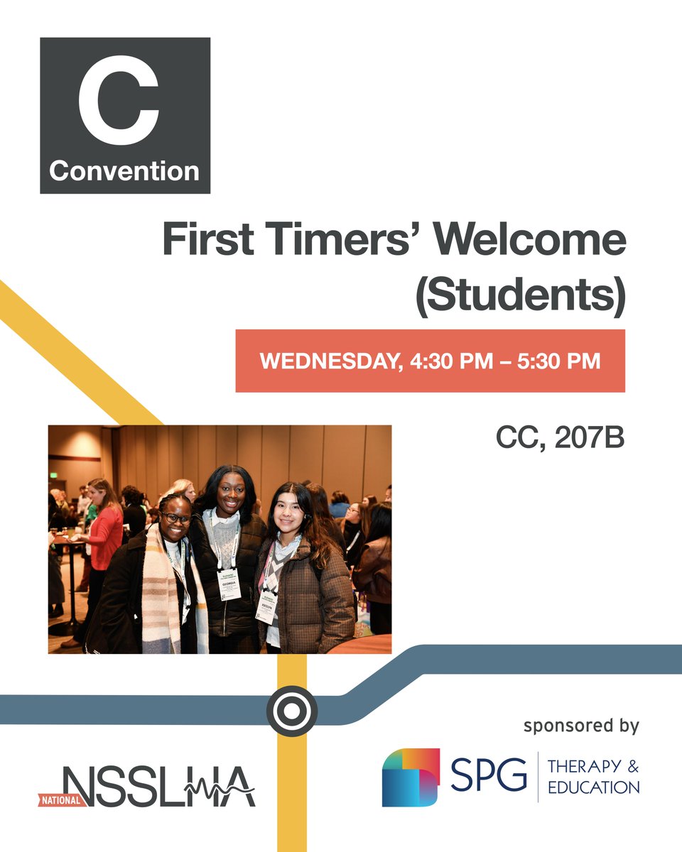 We’re excited to see everyone at #ASHA2025! Don’t miss the First Timers’ Welcome Reception for students today:⁠
📍 Where: CC, 207B
⏰ When: 4:30 PM⁠
⁠
Many thanks to our sponsor, <a href="/SpgTherapy/">SPG Therapy & Education</a> 
⁠
Check out all the NSSLHA events happening at Convention: on.asha.org/36QUmYT