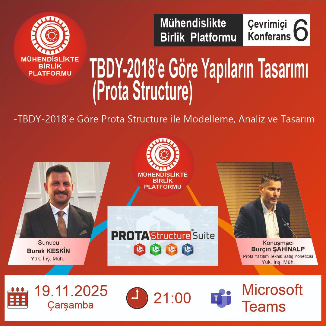 muhendislikte's tweet image. “Çevrim içi konferanslarımıza devam ediyoruz!” 

🗓 Tarih: 19 Kasım 2025 (Bugün)
🕘 Saat: 21:00
💻 Platform: Microsoft Teams

🔗 Katılım Linki: 
teams.live.com/meet/935100871…

📌 Toplantı Kimliği: 
935 100 871 899 5

🔑 Geçiş Kodu:
AP6aL3

#ProtaStructure
#İnşaatMühendisi