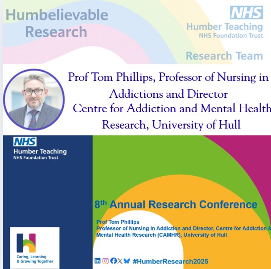 ☺️ We hope you enjoyed our morning session!

🎙️ This afternoon starts with Prof Tom Phillips, Professor of Nursing in Addictions, talking about the new Centre for Addiction &amp; Mental Health Research (CAMHR) and their recent research.  💊 💉 🍺 🍷
#HumberResearch2025
