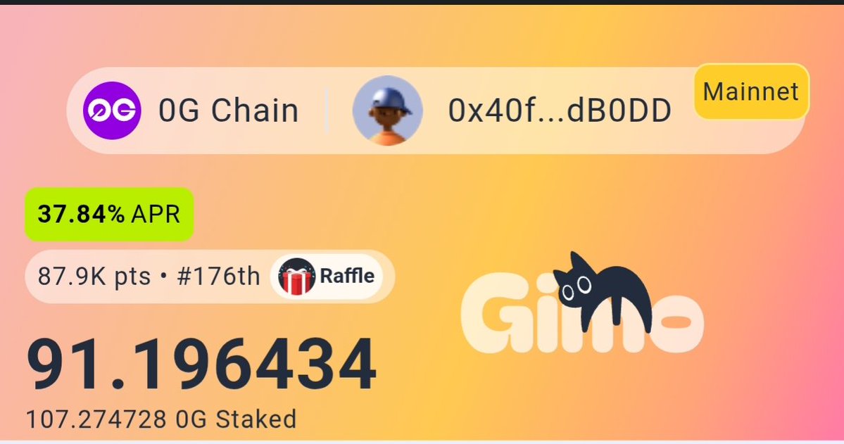 IssifouIssaka04's tweet image. I’m continuing my $0G farming on @Gimo_Fi with a solid APR of 37.84%.

The numbers are climbing fast: 87.9k points and already ranked #176 on the platform.
With the @0G_labs mainnet launch, this is only the beginning.

Do you think these points will be converted into $GIMO or…