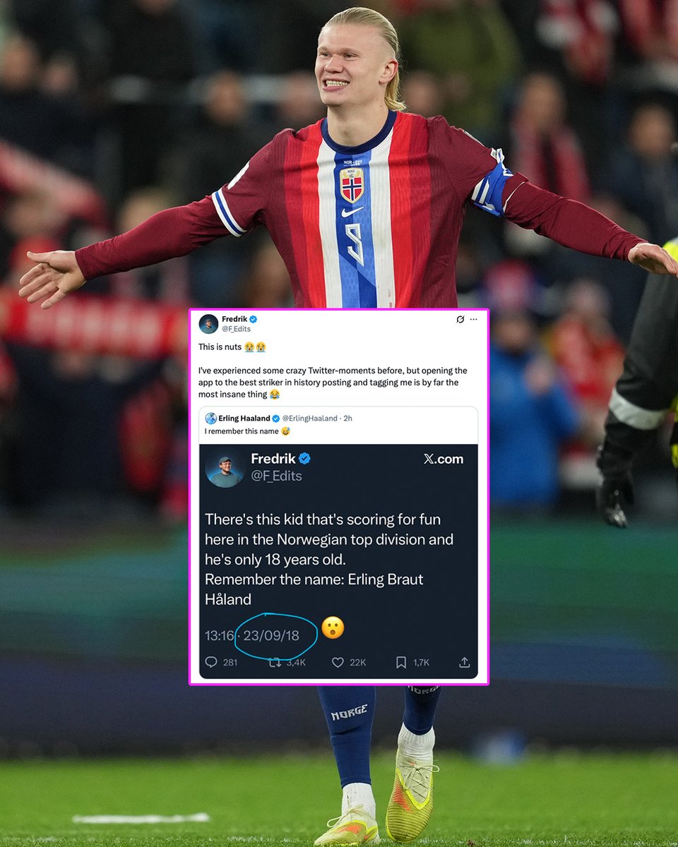 footballontnt's tweet image. Imagine not only being spot on about Erling Haaland 🎯

But then having the main man himself to repost your prediction SEVEN years later 🤩