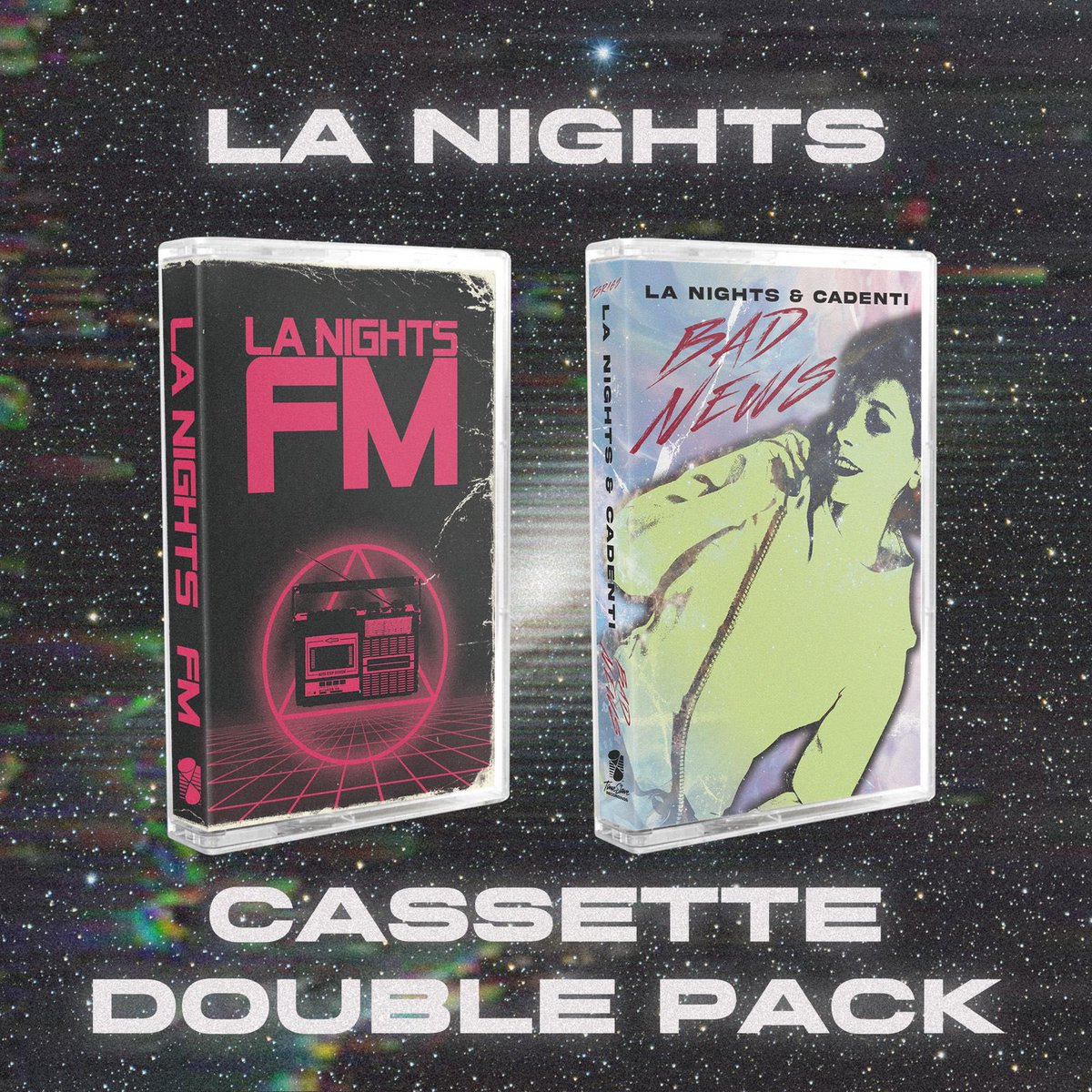 TimeSlaveRec's tweet image. What’s better than LA NIGHTS???
2 X LA NIGHTS!!!

We’ve just added an LA Nights cassette double pack. It includes their two newest albums (FM &amp;amp; Bad News w/ Cadenti) and is available now for only £15.99!
Hurry though as there’s only 10 available 🏃🏻

timeslaves.bandcamp.com/album/bad-news