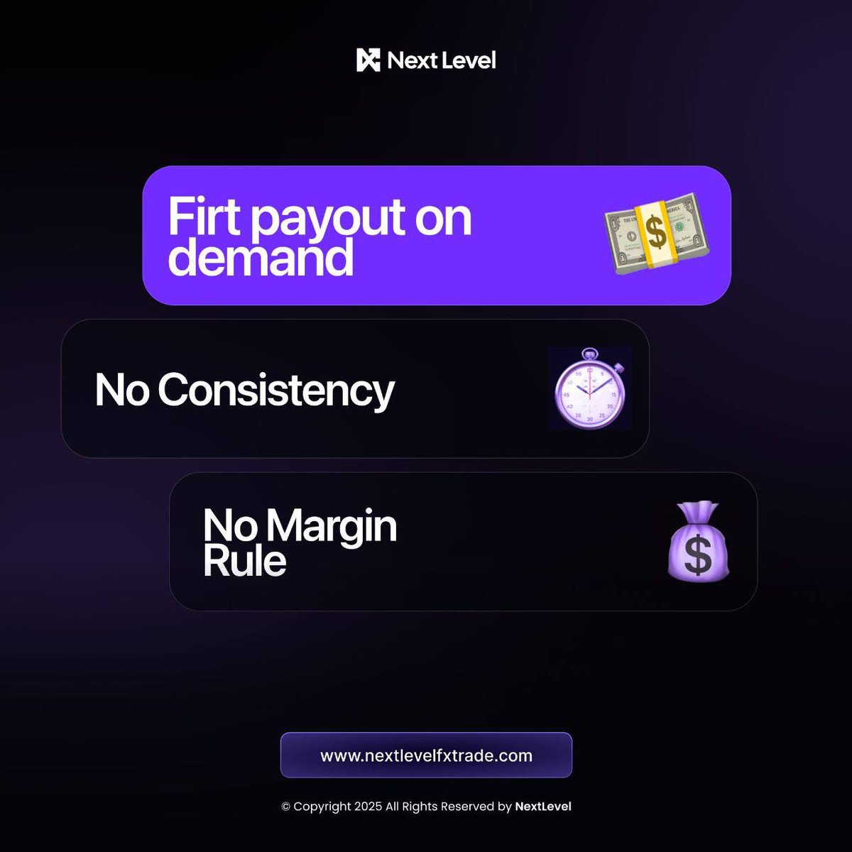 Why Traders Choose Next Level Prop:

💰 Instant First Payout – No waiting. No delays.
⏳ No Consistency Rules – Trade your own strategy, your own way.
📉 No Margin Rule – More flexibility, more opportunities.
Take your trading to the next level with  <a href="/next_level_prop/">Next Level FX Prop</a>