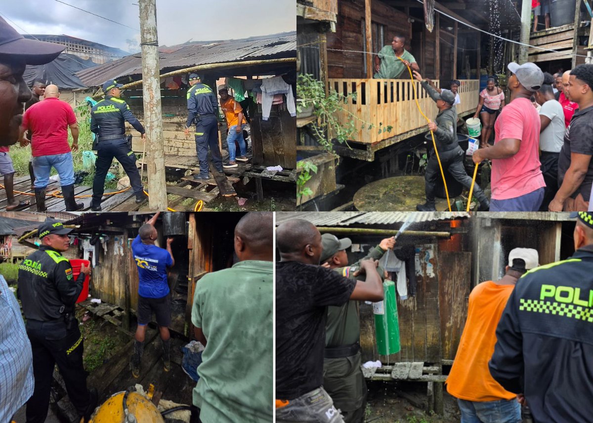 En #PuertoMeluk se presentó un incendio en una vivienda de madera, lo que exigió una reacción inmediata. Gracias a la acción conjunta de nuestros  <a href="/PoliciaColombia/">Policía de Colombia</a> la comunidad y la <a href="/DefensaCivilCo/">DefensaCivilColombia</a> el fuego fue controlado y se evitó su propagación. #Seguridad