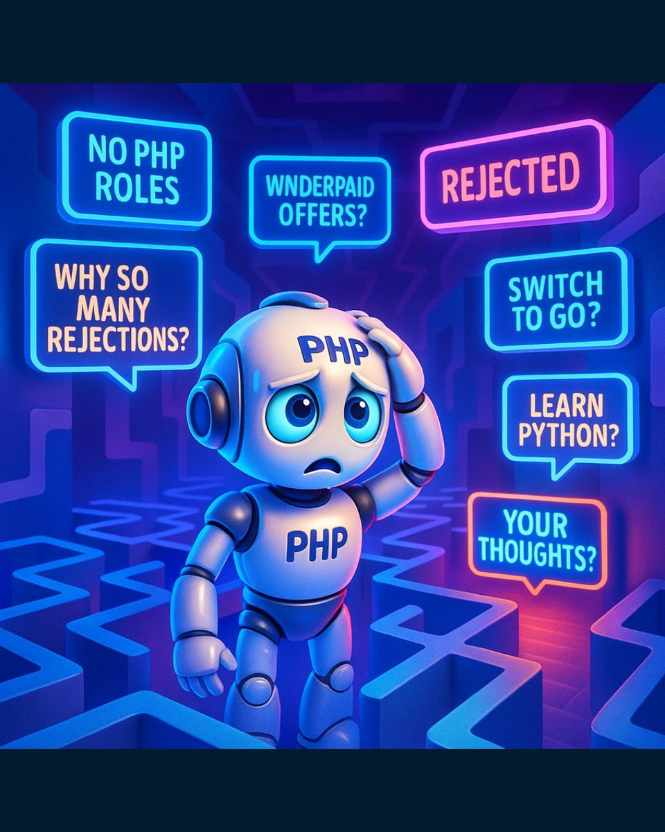 neuronai_php's tweet image. A senior PHP dev wrote on Reddit:

“20+ years in PHP, now out of a job. Recruiters look down on PHP. From £120k roles to rejections for £40–50k. Maybe I should switch to Go/Rust/Python?”

Have you felt this too?

Join the discussion ↓
reddit.com/r/PHP/comments…

#PHP #Developers