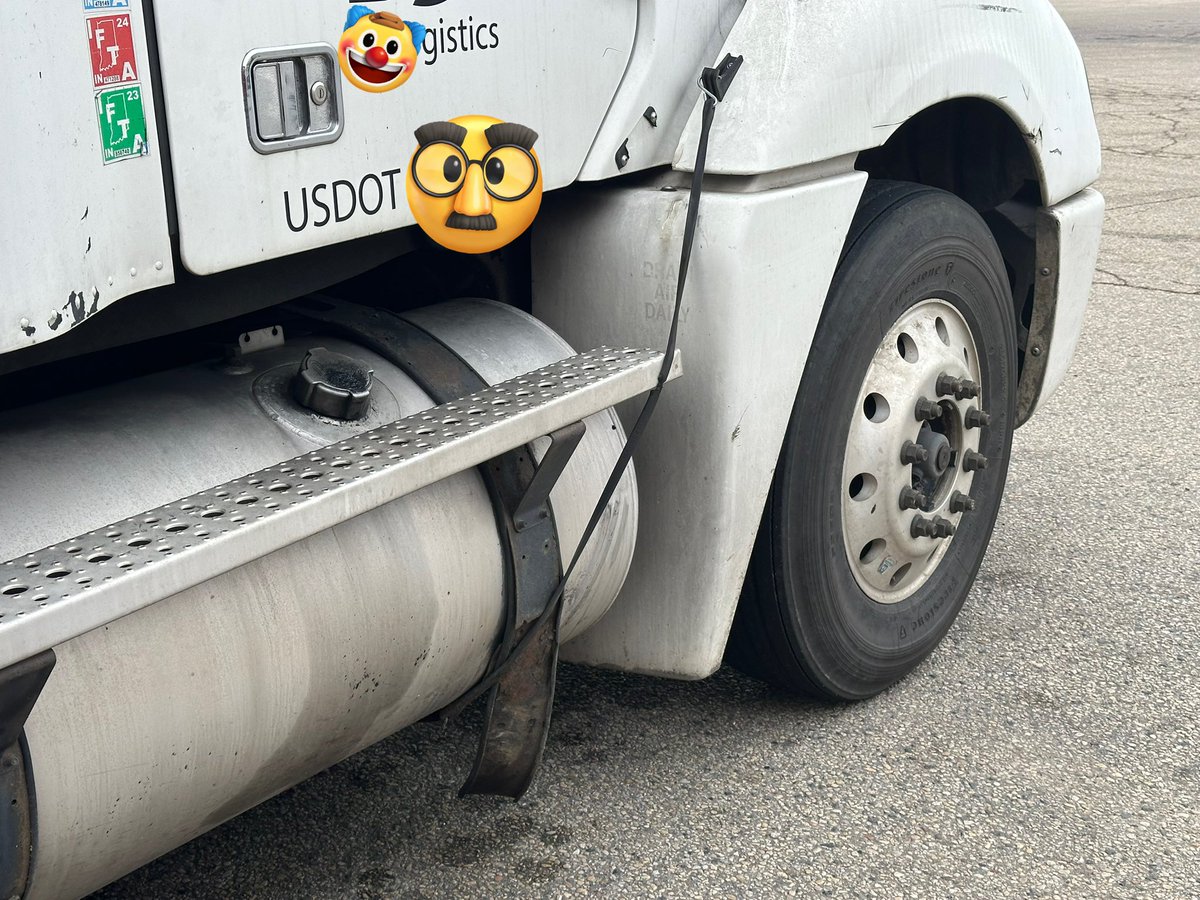 bimbly's tweet image. So... that single $3 bungee is:
A) Holding down the hood
B) Holding UP the front half of that 100 gallon fuel tank
C) Cut about 80% through on the step

I&apos;m barely into my 40s and so ready to retire. 😮‍💨😒