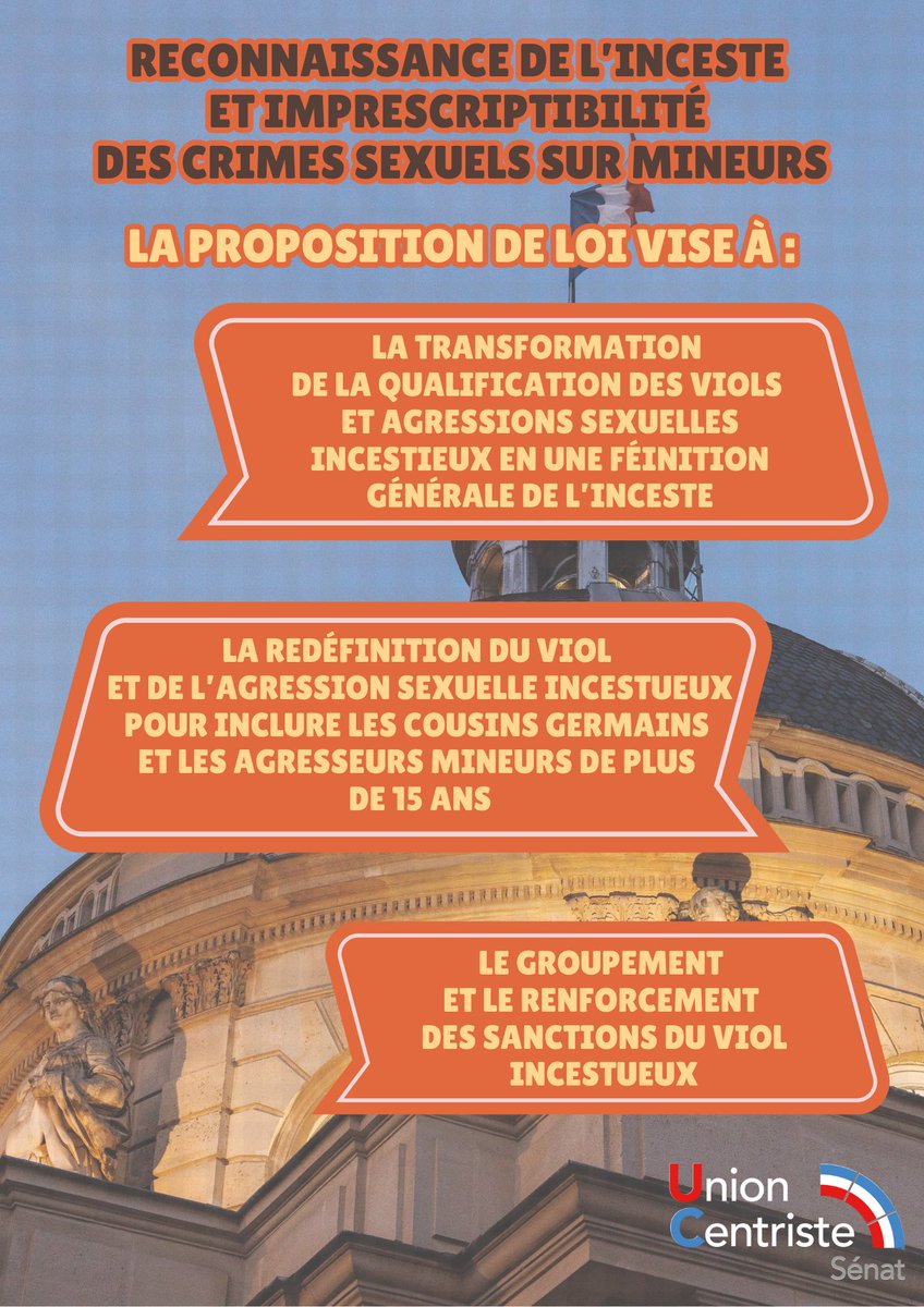 AnnickBillon's tweet photo. @UC_Senat @Senat
Ce jour dépôt de ma proposition de loi travaillée en collaboration avec l’association @Facealinceste visant à reconnaître le crime spécifique #inceste et #imprescriptibilite crimes sexuels #mineurs https://t.co/CvZVSJtWew