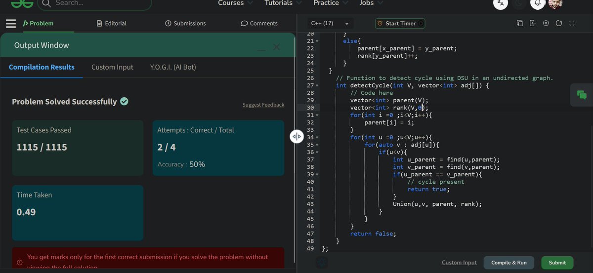 SaubanMohd42492's tweet image. Day  224 of GFG Challenge:
&quot;Detect Cycle using DSU&quot;
  
Expected Time Complexity: O(V + E)
Expected Space Complexity: O(V)

@geeksforgeeks #GFGChallenge  #geeksforgeeks