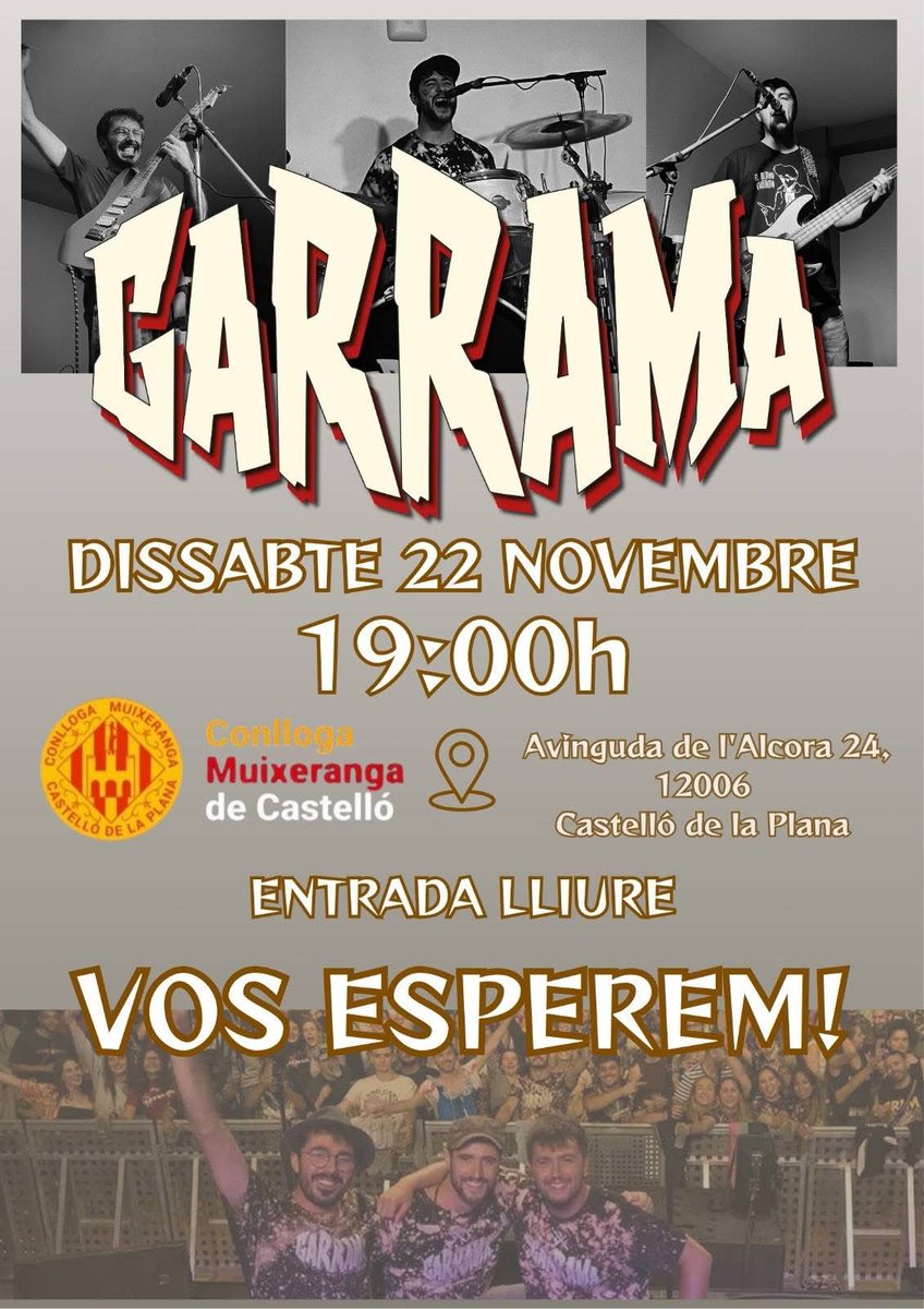 conlloga_'s tweet image. Continuarem la nostra LA FESTARANGA amb un dinar de germanor, jocs, sorpreses i el concert de GARRAMA obert a tothom! 💫🎉🎂

📆 Dissabte 22 de novembre
📍Cau Muixeranguer de Castelló

Vos esperem per celebrar juntes

#TotElQueSom 💛