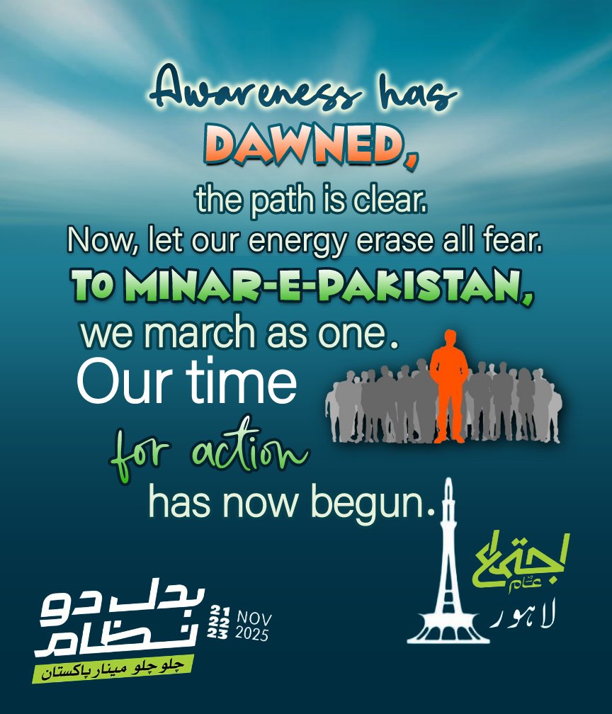 saimaafrozmalik's tweet photo. Change the System
 #چلو_چلو_مینارپاکستان
Time and tide never wait for anyone... So be the voice for a real change. https://t.co/kUeigWqw3L
