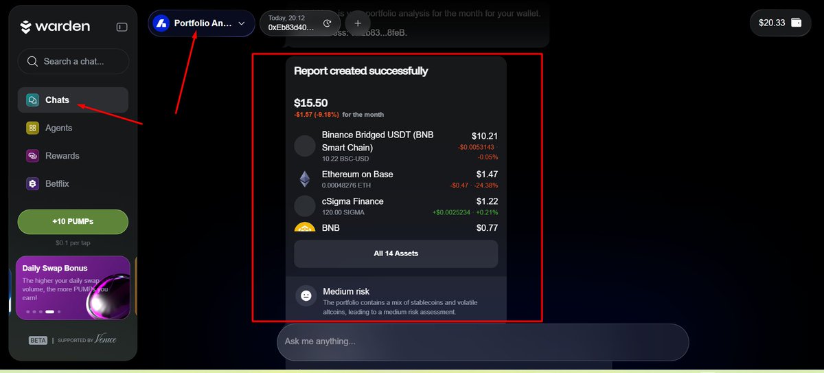 AHSakib0's tweet photo. Introducing the @wardenprotocol  Portfolio Agent  now live in the Warden Agent Hub  your on chain assistant for true portfolio clarity

→ The power of this Agent is simple but profound: instead of making trades or rebalancing
it analyzes what you already hold. By reading your on chain wallet

→ it gives you insights into:
✓ The composition of your assets what you really own 
✓ How your portfolio value has changed (daily, weekly, monthly
✓ Performance of individual tokens which are your top gainers or laggards 
✓ Profit or loss in your chosen timeframe

Here’s why you’d want to use it:
✦ It removes the need for manual spreadsheet tracking  no more juggling dashboards. 
✦ it’s built for clarity not a trading bot not a yield optimizer  just pure trustworthy analytics
✦ You can use it for any supported wallet provide an address or let it analyze your wallet
✦ It’s free to use.

→ In short this Agent doesn’t try to tell you what to do. It just tells you what you have and how it’s doing. A clean no frills tool to help you make smarter decisions in Web3.

→ If you care about understanding your crypto exposure not chasing yield or trading then the Portfolio Agent is your perfect starting point. Try it out in the Agent Hub and bring clarity to your on chain journey.

@wardenprotocol $WARD  Ward Up