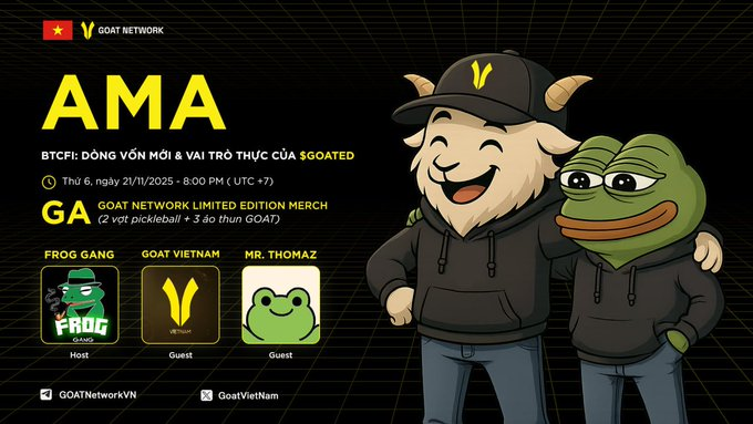 echplorer's tweet photo. FROG GANG - GOAT BTCFI AMA

Buổi AMA sẽ bàn về dòng vốn mới BTCFi và cách $GOATED quan trọng nhử thế nào trong hệ sinh thái @goatnetwork.

🕗Ngày 21 tháng 11 lúc 8:00 tối VN
📍 Địa điểm: https://t.co/5dNsf2SfWP

Hẹn gặp các ếch ở Discord nhé.

Chi tiết 👇 https://t.co/Tn5RA0DbfE