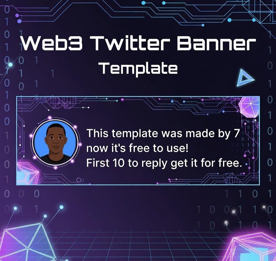 AyubahWeb3's tweet image. DAY 1 GIFT  
Free Web3 Twitter Banner template (dark neon style)  
→ 3 colors max  
→ 15 mins in Canva  
→ Already used by 7 creators  
First 10 to reply “BANNER” get it free  
#Web3Design #FreeTemplate